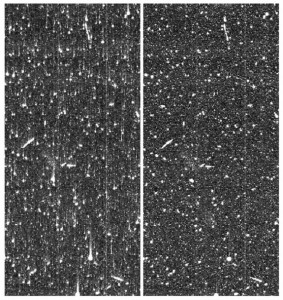 Снимок «Hubble» до и после коррекции, направленной на устранение последствий эффектов космического пространства